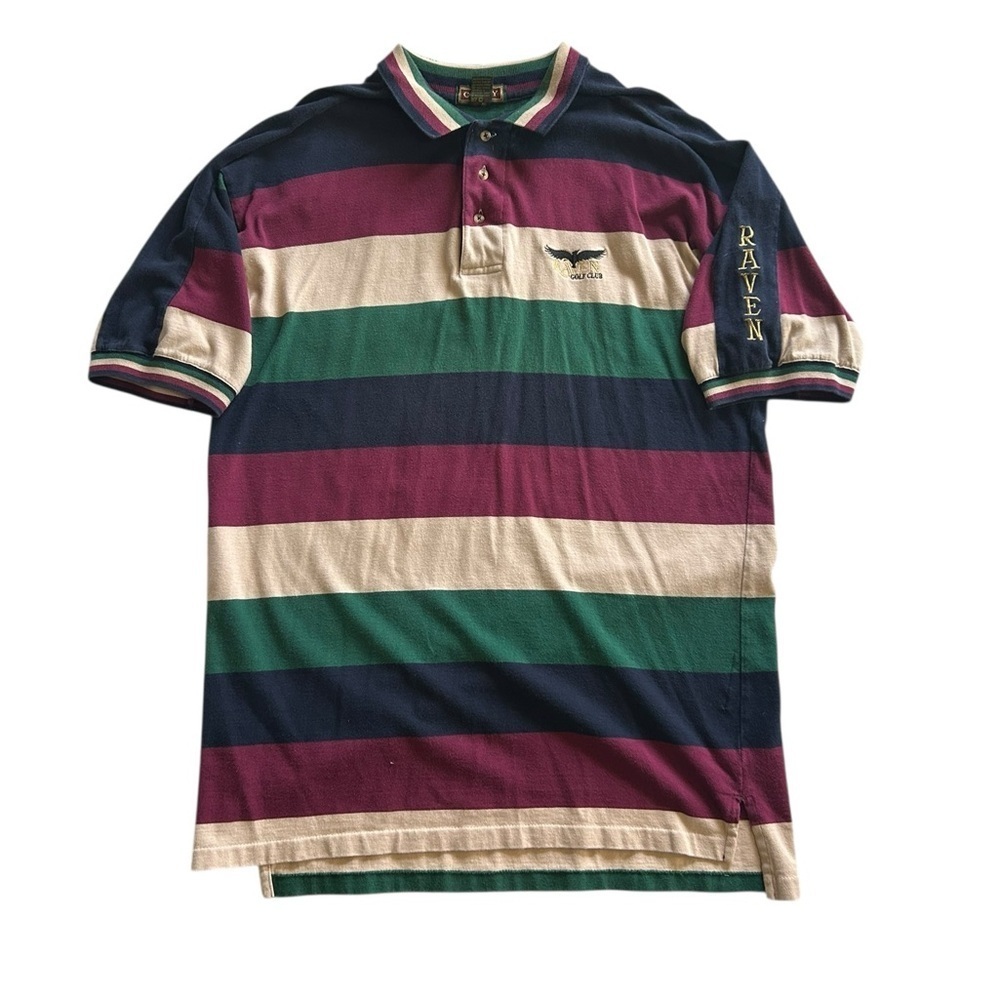Vintage Rugby 100% cotton Striped Polo Shirt Mens XL preppy retro streetwear